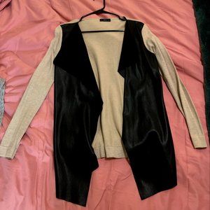Zara Knitwear Cardigan with Faux Leather Detail - Medium